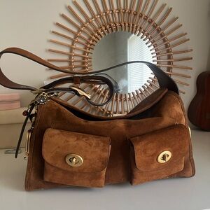 Coach Brown Haversack Suede Shoulder Bag with Front Pockets - Women